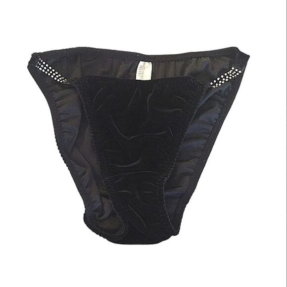 Victoria's Secret 1997 Black Rhinestone String Bikini Panties Med NWOT - Picture 4 of 11